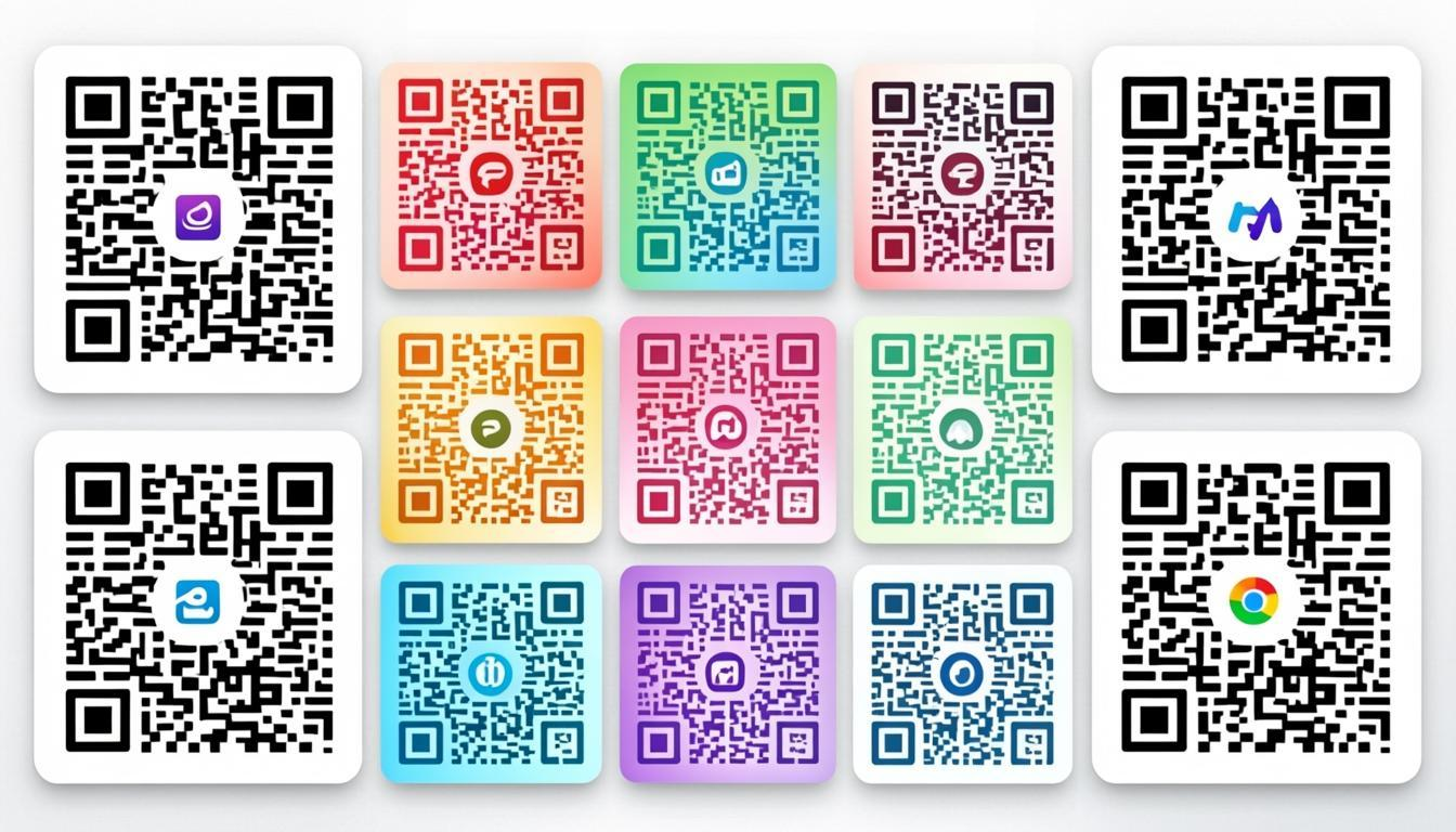Creative QR code designs — branded colorful QR codes with logos and gradient patterns