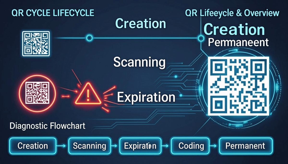 Static vs dynamic QR code expiration comparison showing subscription-based expiration timeline and permanent encoding