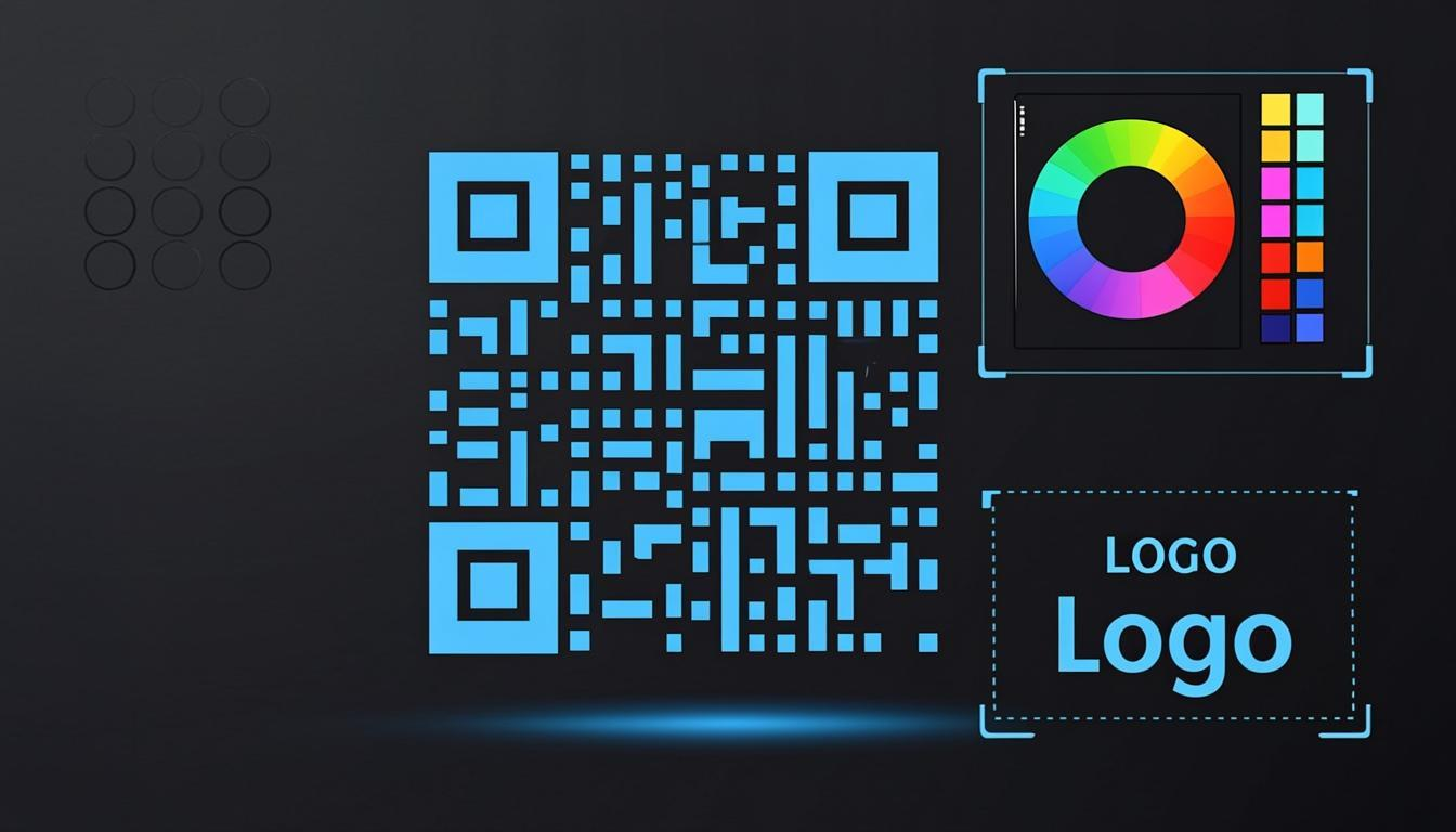 QR code customization features — color picker, logo upload, frame designs, dot styles