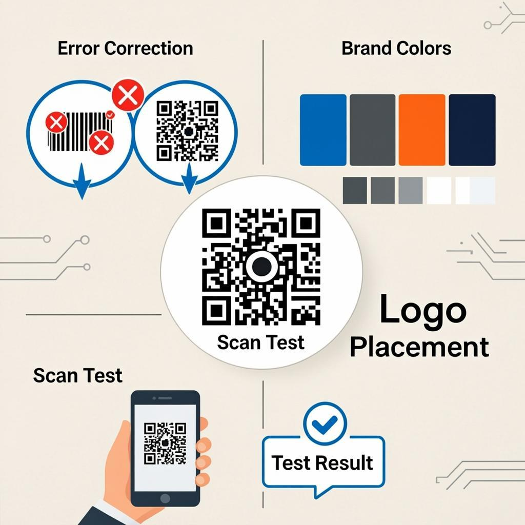 How to create a QR code with a logo — Level H error correction, logo size under 25%, centered placement, quiet zone