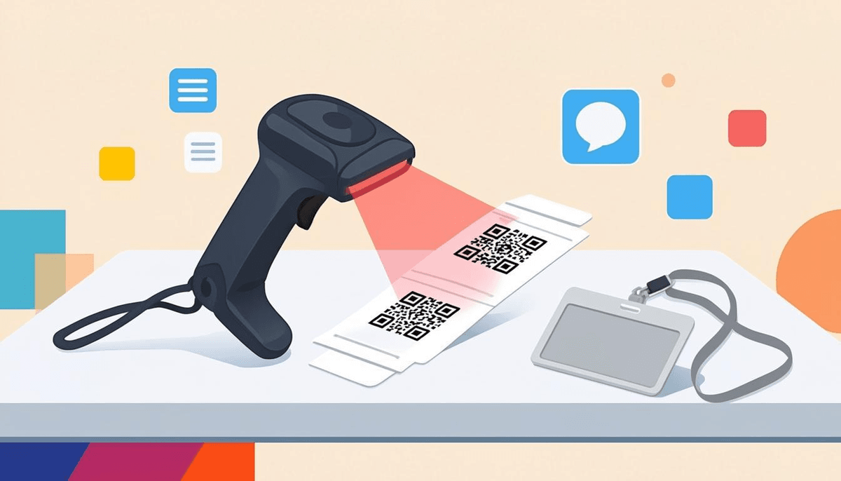 QR code event check-in workflow diagram showing registration, ticket generation, scan, and entry