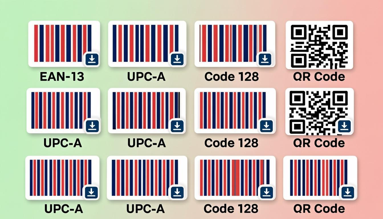 Free online barcode generator creating EAN-13, UPC-A, Code 128 barcodes — 100+ types, instant PNG SVG download