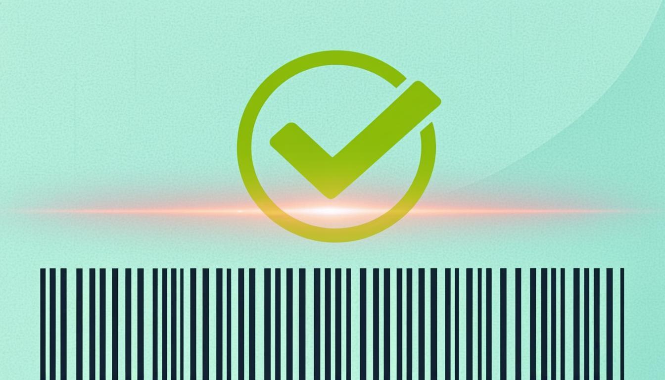 Free online barcode validator checking EAN-13 validity with green checkmark stamp — instant UPC-A, ISBN, GTIN, SSCC checksum checker